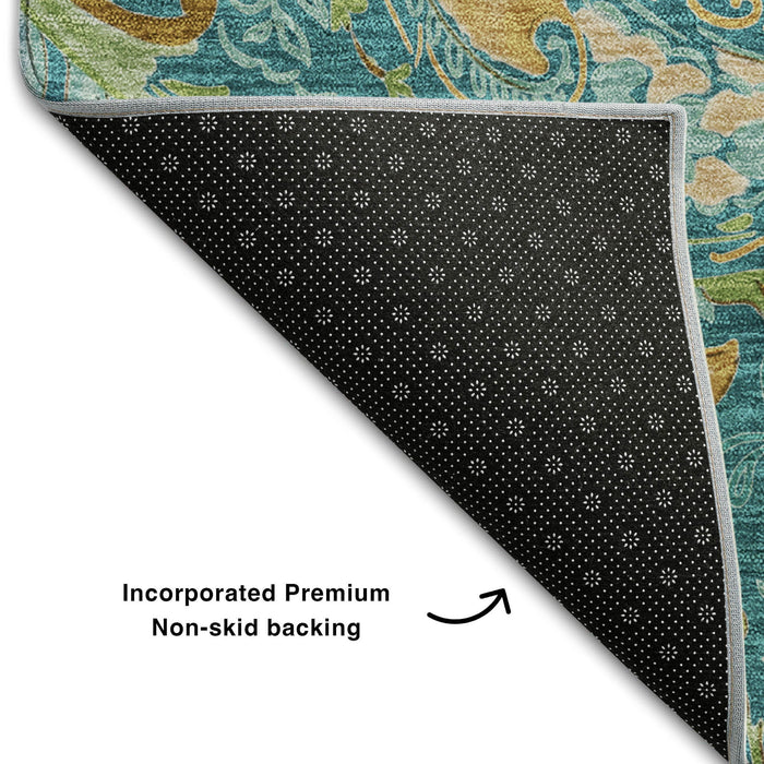 9' X 12' Paisley Distressed Washable Area Rug With UV Protection (648009) - Teal / Green / Gold
