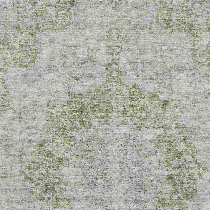 10' X 14' Oriental Washable Area Rug With UV Protection (692304) - Olive Green / Silver