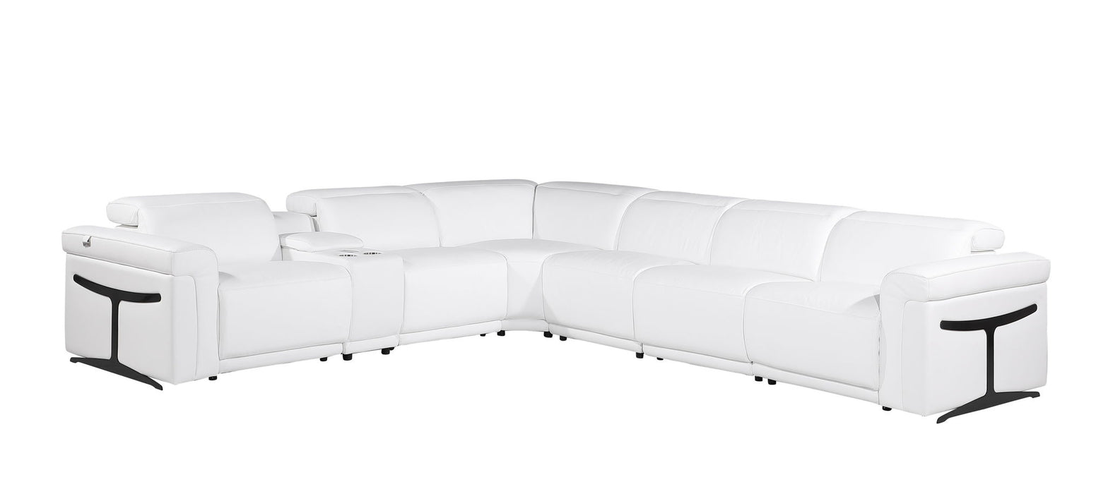 Italian Leather Modular L-Shaped Seven Piece Corner Sectional With Console - White