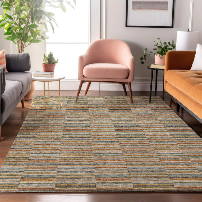 10' X 14' Striped Washable Area Rug With UV Protection - Rust