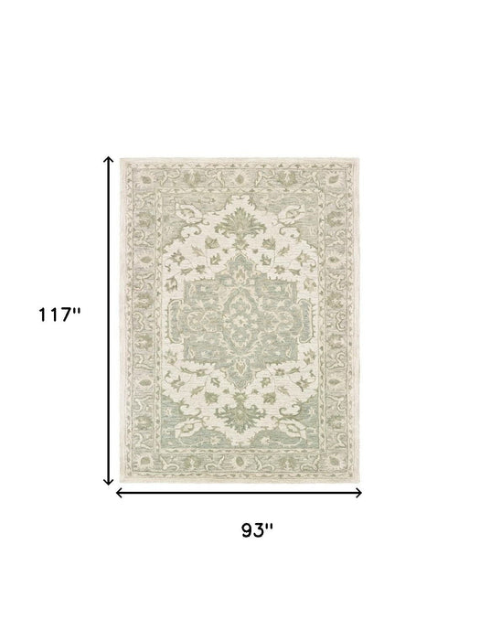 8' x 10' Medallion Area Rug - Green And Cream