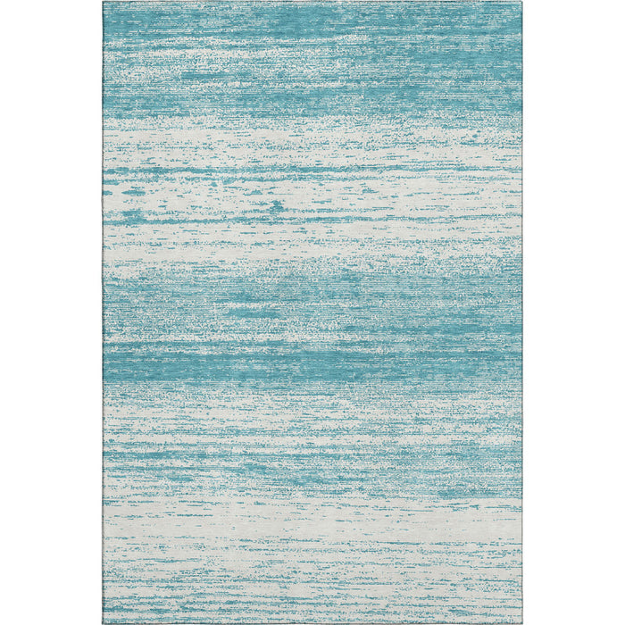 10' X 14' Striped Washable Area Rug With UV Protection (668199) - Teal / Ivory