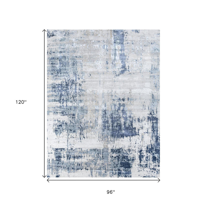 8' X 10' Wool Material Abstract Hand Knotted Area Rug - Blue