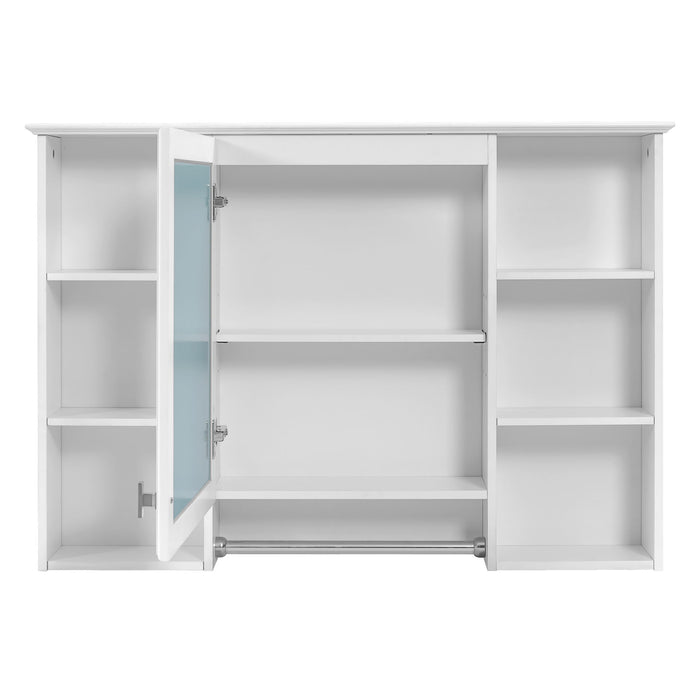 Giga 3-in-1 modern bathroom mirror cabinet with adjustable shelf, soft-close door, high-definition mirror, and towel bar.