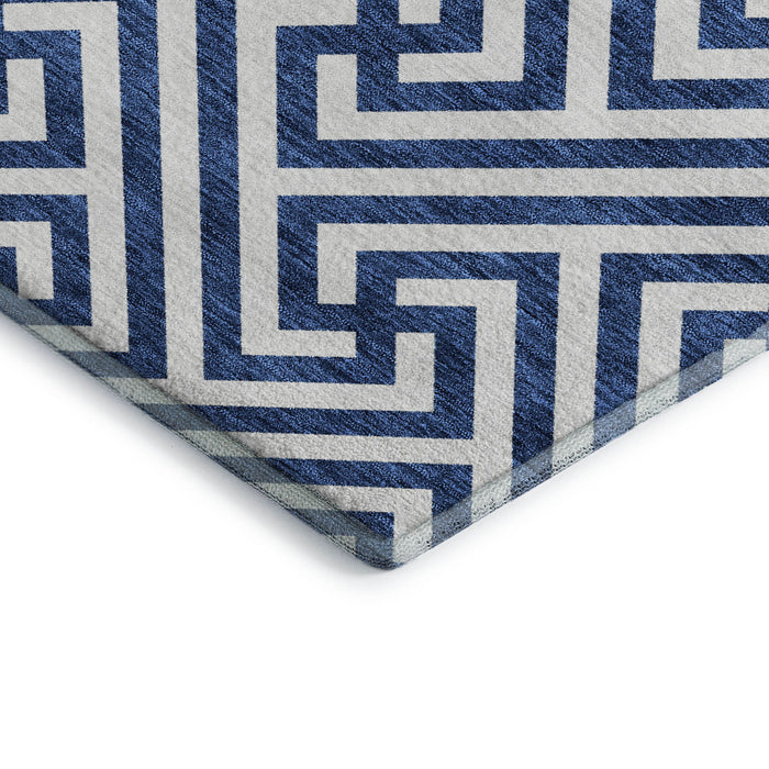 12' X 9' Transitional Geometric Washable Area Rug With UV Protection - Blue And Ivory