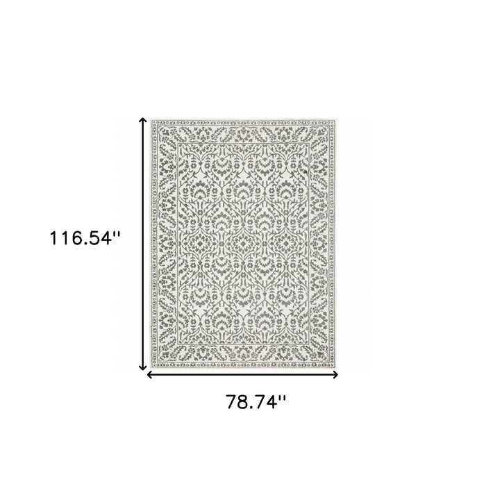 7' x 10' Floral Power Loom Area Rug - Gray And White