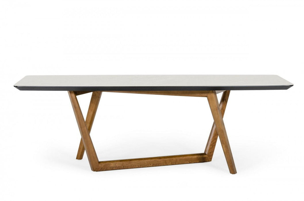 91" Stone Trestle Base Dining Table - Brown / White