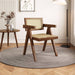 Set of 2 Giga modern mid-century dining chairs with rattan accents, wooden arms, and walnut finish, suitable for outdoor or indoor dining.