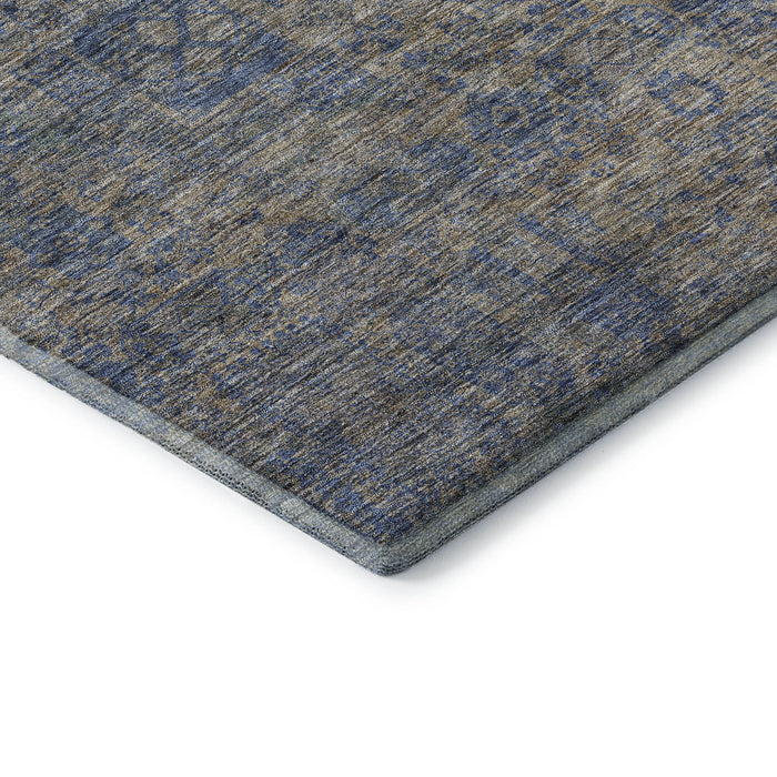 9' X 12' Floral Washable Area Rug With UV Protection (653397) - Khaki / Blue