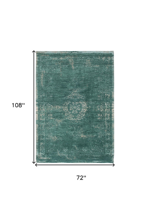 6' x 9' Medallion Non Skid Area Rug - Gray And Green