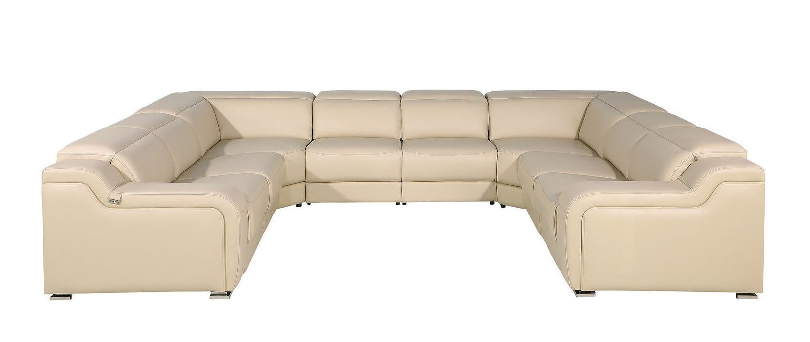 Leather Power Reclining Eight Piece Corner Sectional With Console - Beige