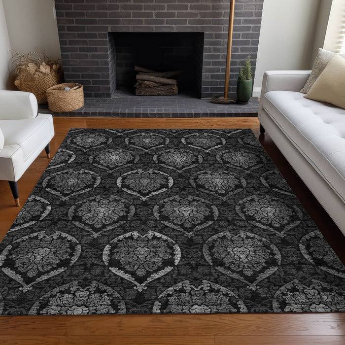 8' X 10' Medallion Washable Area Rug Polyester With UV Protection - Gray And Silver