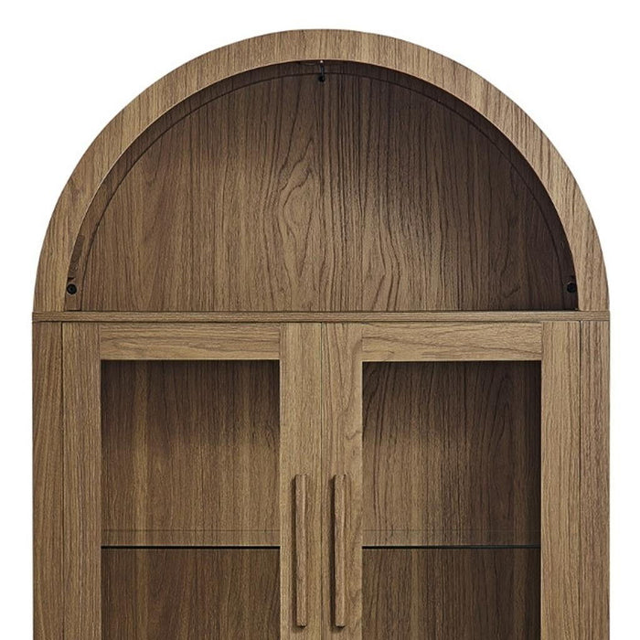 Wood Oval Accent Cabinet With Two Doors - Brown