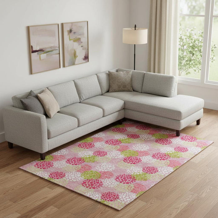 10' X 14' Polka Dot Washable Area Rug With UV Protection (672224) - Pink / Green / Ivory