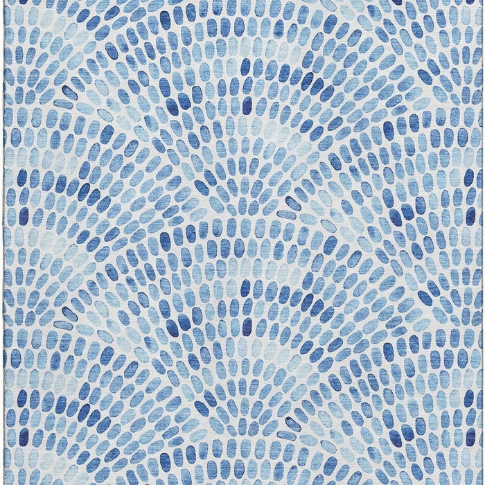 8' X 10' Geometric Washable Area Rug With UV Protection (645856) - Blue / Ivory