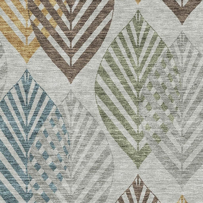 9' X 12' Transitional Floral Washable Area Rug With UV Protection - Gray