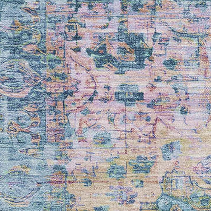 10' X 14' Oriental Washable Area Rug With UV Protection (700277) - Denim Blue / Beige / Wheat
