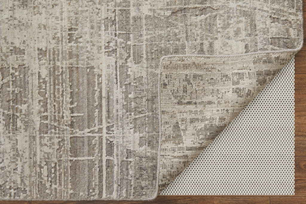 12' X 15' Abstract Hand Woven Distressed Area Rug - Gray And Ivory