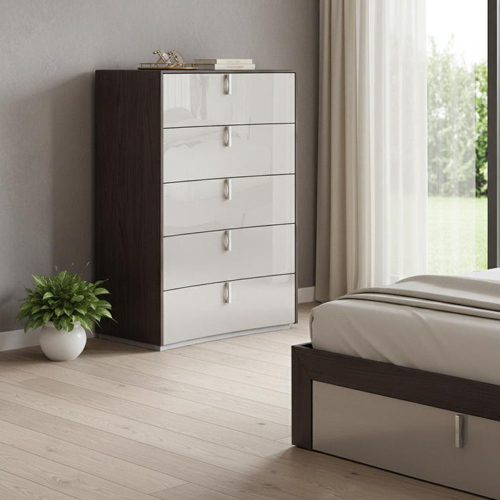 31" Wood Five Drawer Gentlemens Chest - Brown / Beige