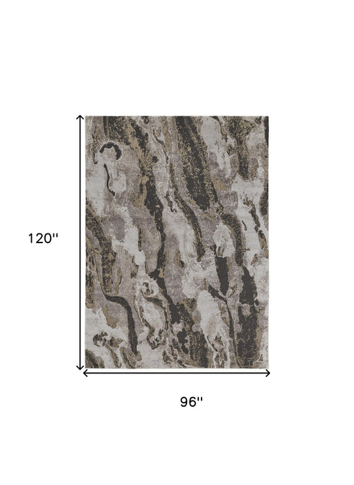 8' x 10' Abstract Power Loom Distressed Area Rug - Brown And Ivory