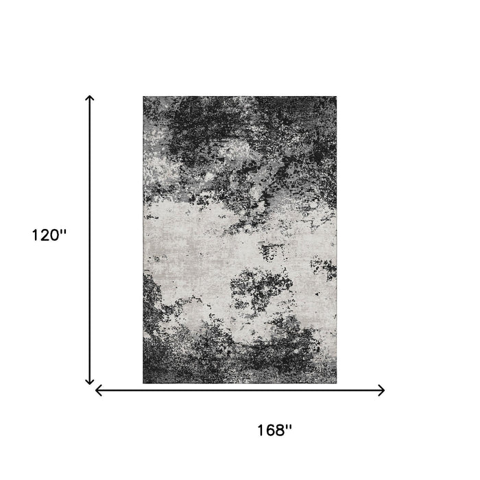 10' X 14' Abstract Washable Area Rug With UV Protection (680615) - Black / Gray / Silver