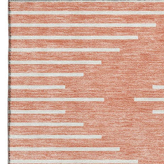 10' X 14' Geometric Washable Area Rug With UV Protection (679780) - Salmon / Ivory