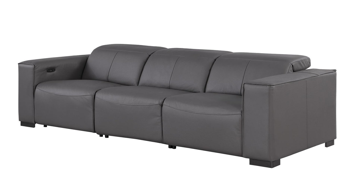 Top Grain Leather Reclining Metal USB Sofa (720302) - Dark Gray