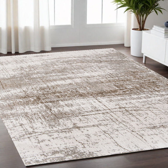 5' x 7' Abstract Non Skid 100% PET Area Rug - Gray And Beige