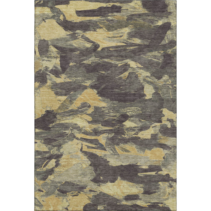 10' X 14' Abstract Washable Area Rug With UV Protection (693108) - Charcoal / Gold