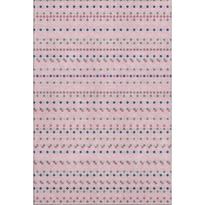 10' X 14' Striped Washable Area Rug With UV Protection (693552) - Pink / Navy Blue / Gray