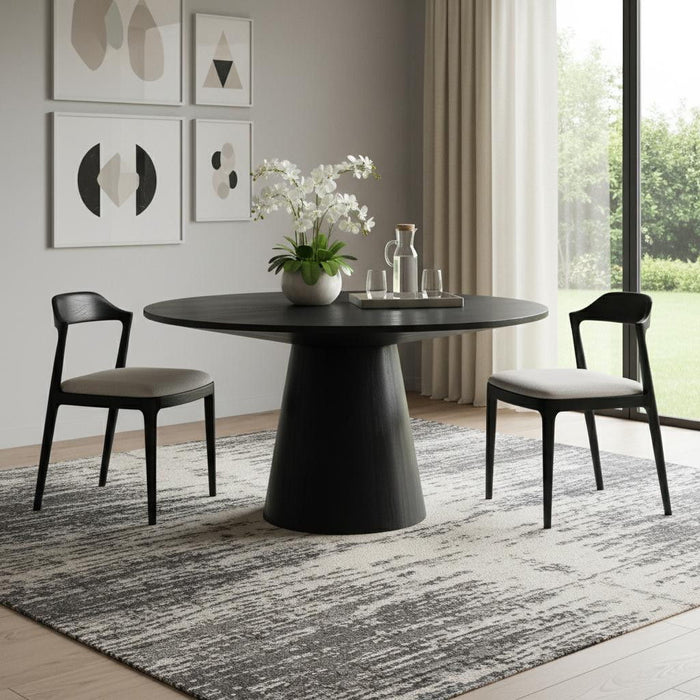 Wood Pedestal Base Round Top Dining Table - Black