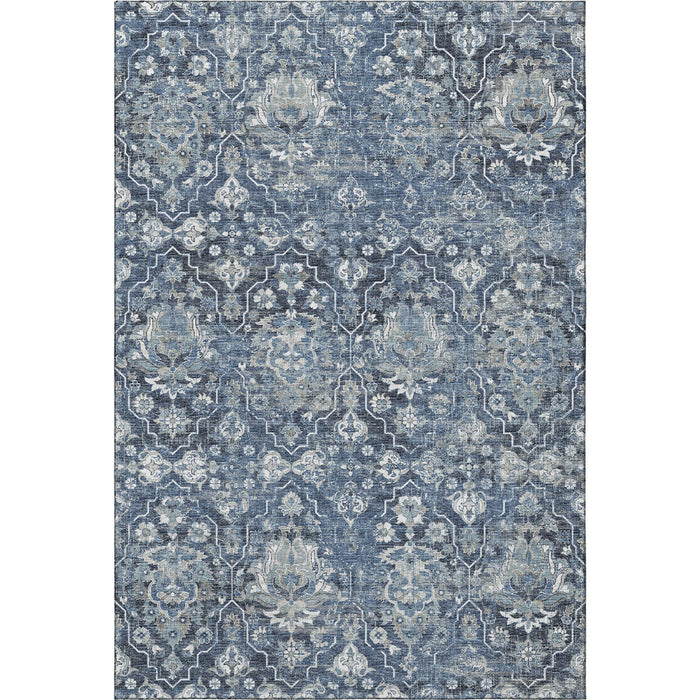 8' X 10' Floral Medallion Distressed Washable Area Rug With UV Protection (644566) - Blue / Ivory