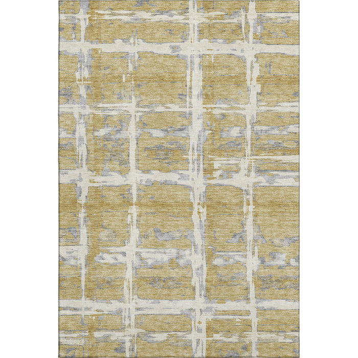 10' X 14' Striped Washable Area Rug With UV Protection - Gold