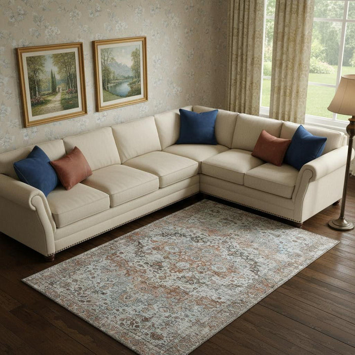10' X 14' Oriental Washable Area Rug With UV Protection (700289) - Rust / Beige