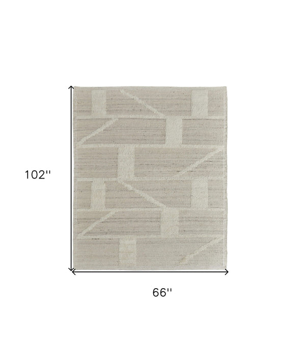 6' x 9' Wool Geometric Hand Woven Area Rug - Tan And Ivory