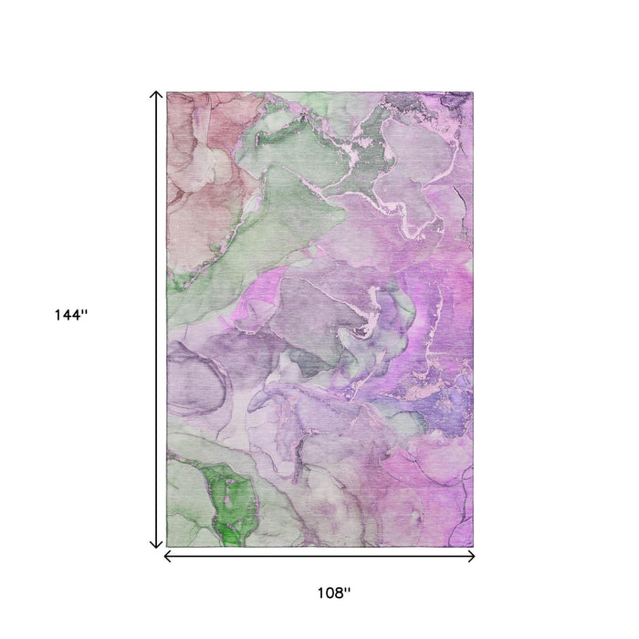 9' X 12' Abstract Washable Area Rug With UV Protection (646499) - Purple / Green / Pink