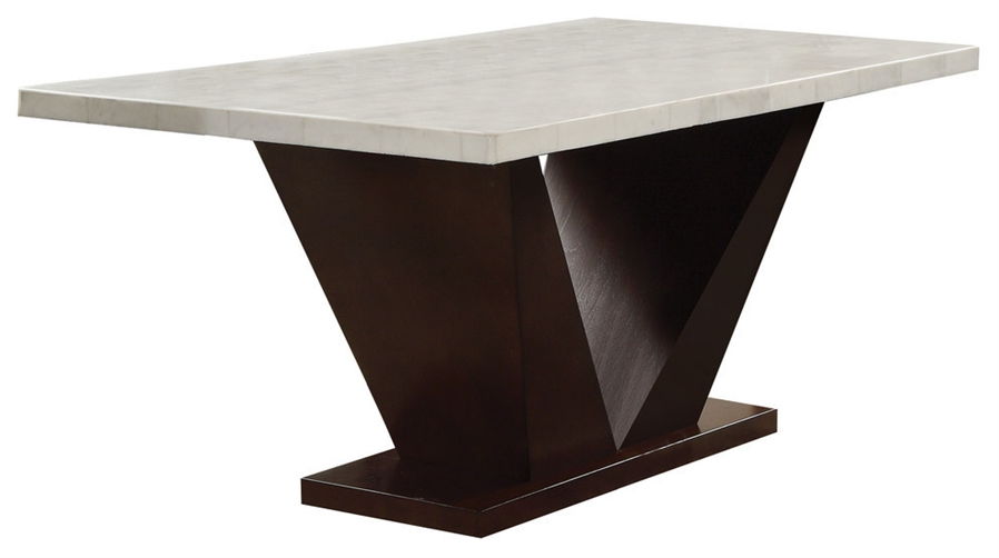 64" Marble And Solid Manufactured Wood Pedestal Base Dining Table - Brown / White