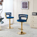 Set of two Giga modern bar stools with iron tube legs, soft cushions, and supportive backrests, ideal for kitchen or bar areas.