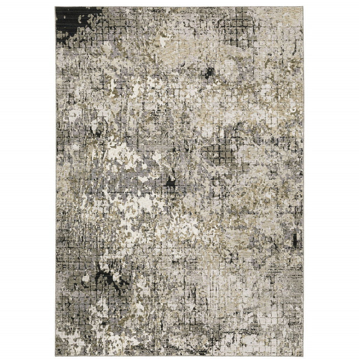 10' x 13' Abstract Power Loom Stain Resistant Area Rug - Gray Ivory Beige Charcoal Black Tan And Brown