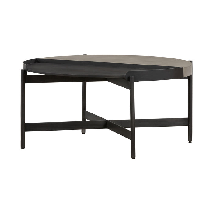 Concrete And Metal Round Coffee Table - Gray And Black