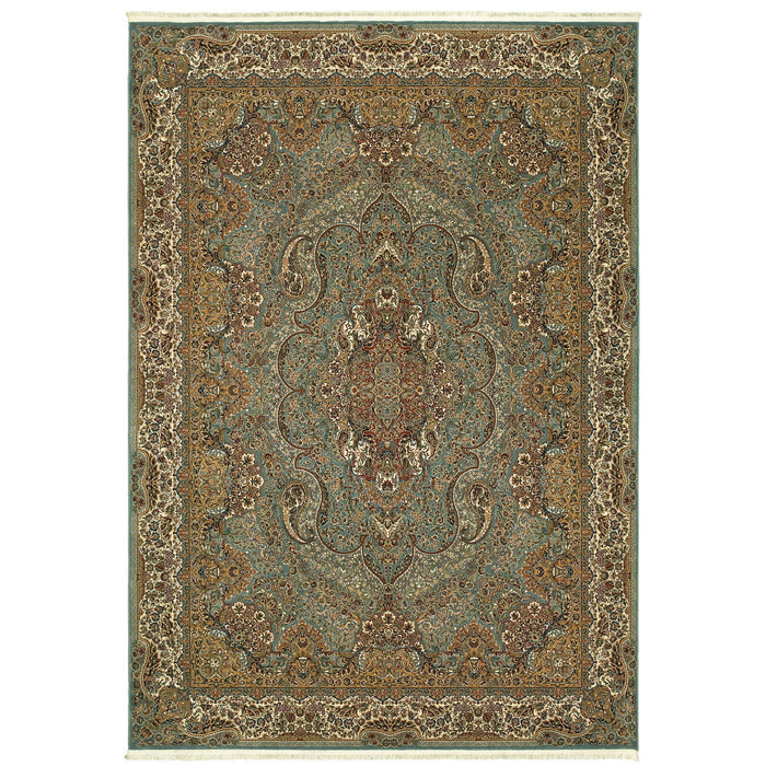 10' X 13' Medallion Area Rug With Fringe - Blue And Gold