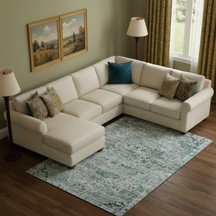 10' X 14' Floral Medallion Washable Area Rug With UV Protection (705101) - Teal / Gray