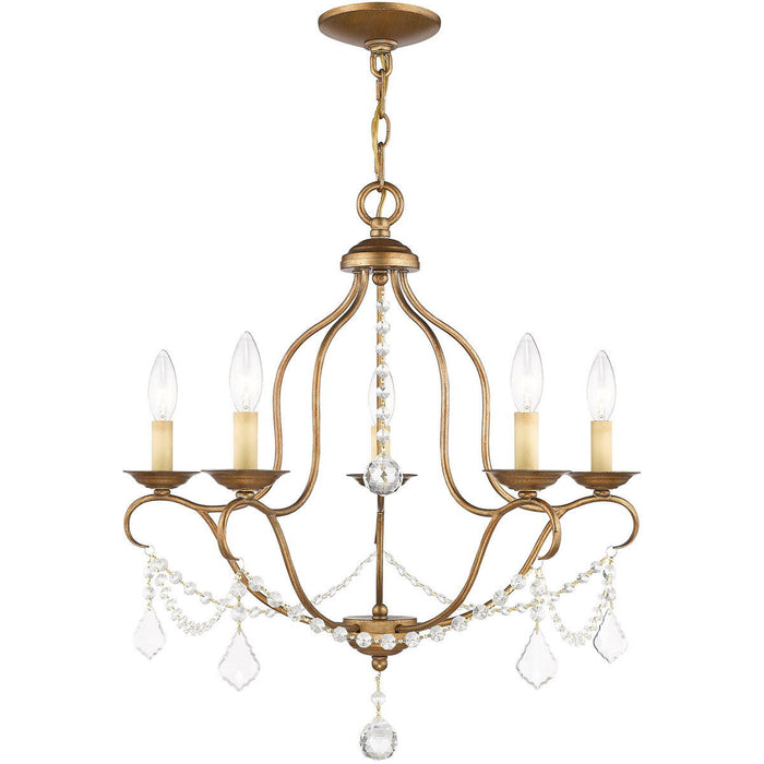 24" Five Light Dimmable Chandelier With Shades - Antiqued Gold