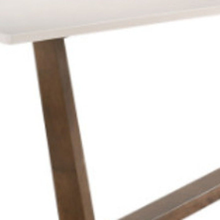 Faux Marble Solid Wood Trestle Base Dining Table - White / Brown