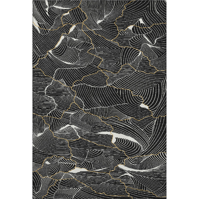 10' X 14' Abstract Washable Area Rug With UV Protection (682187) - Black / Ivory / Gold