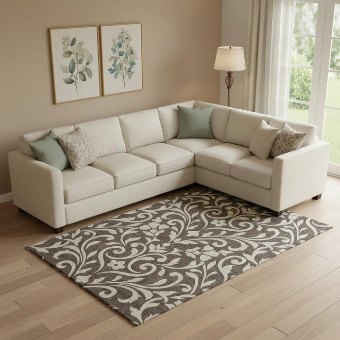 10' X 14' Floral Washable Area Rug With UV Protection (669594) - Chocolate / Beige