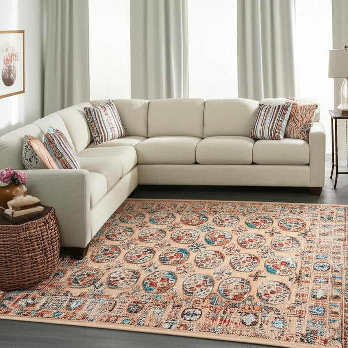 8' X 11' Tribal Washable Area Rug With UV Protection (609962) - Orange / Red