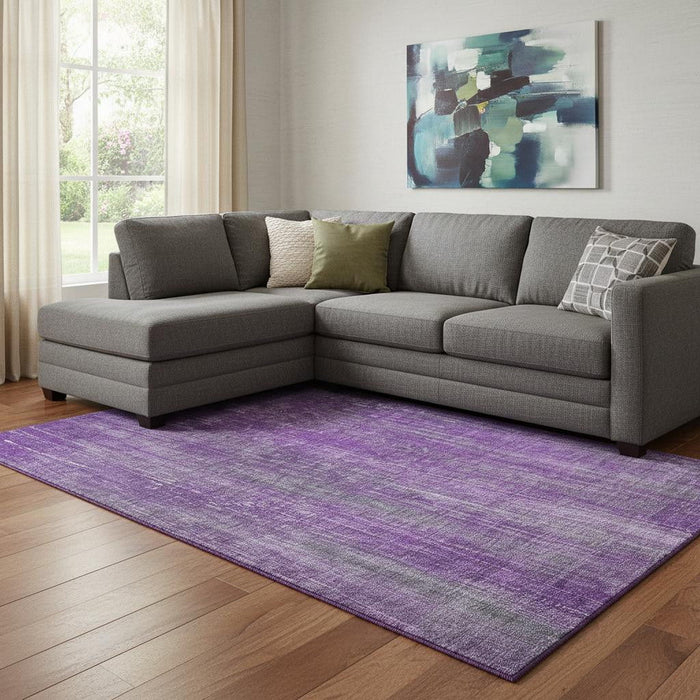10' X 14' Striped Washable Area Rug With UV Protection (648760) - Purple / Ivory