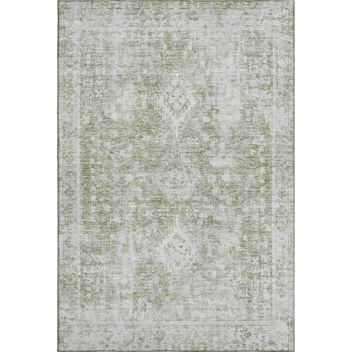 10' X 14' Oriental Washable Area Rug With UV Protection (691980) - Artichoke Green / Ivory