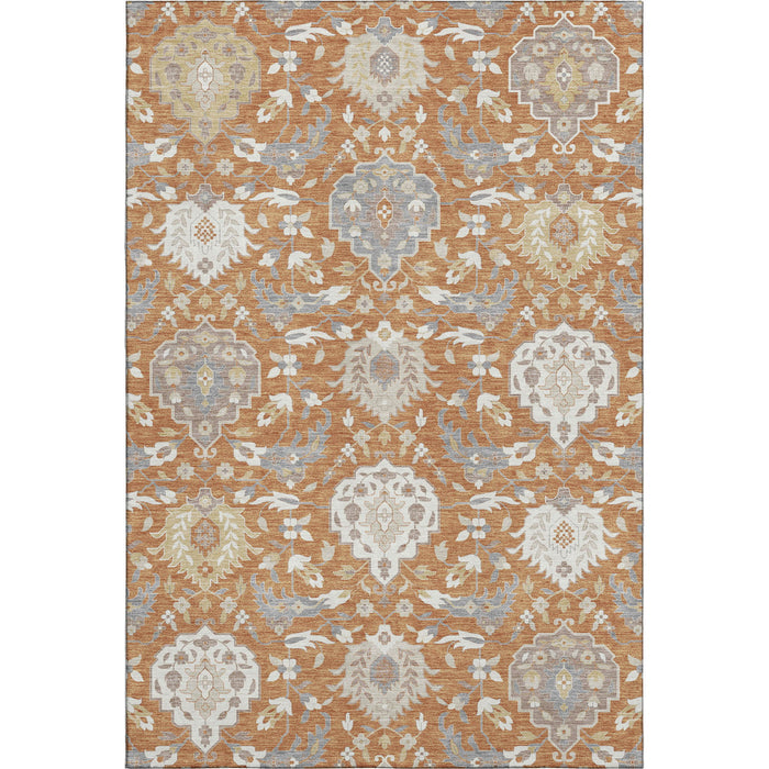 10' X 14' Damask Washable Area Rug With UV Protection (680535) - Copper / Gray / Ivory